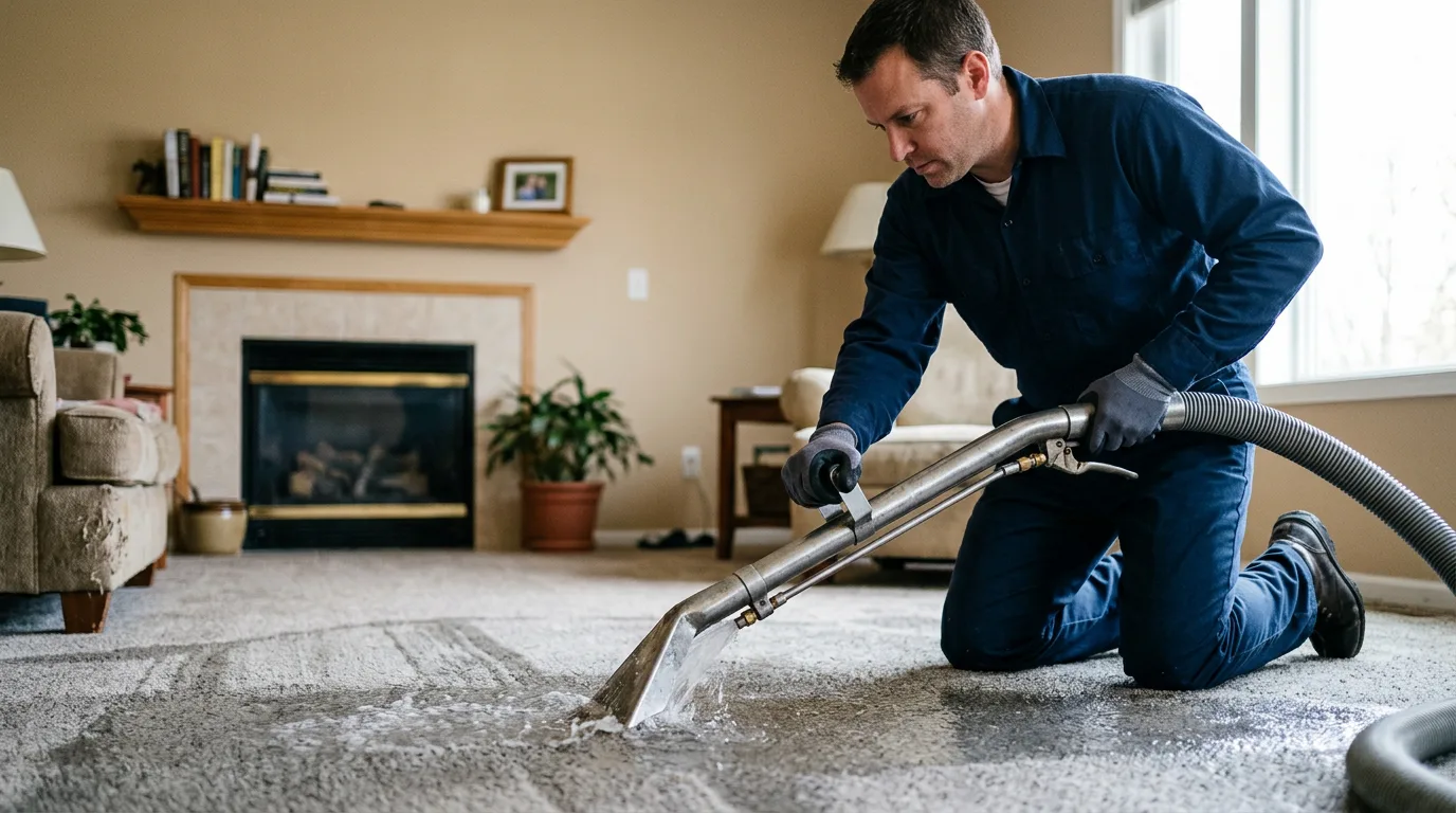 Water damage restoration technician working near Buckingham, VA
